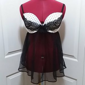 Victoria's Secret Y2K Babydoll padded bra sheer polka dot black lace